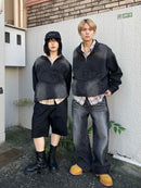 【10日以内お届け】 ウォッシュドブラックバギーデニム L2011