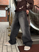 【10日以内お届け】 ウォッシュドブラックバギーデニム L2011