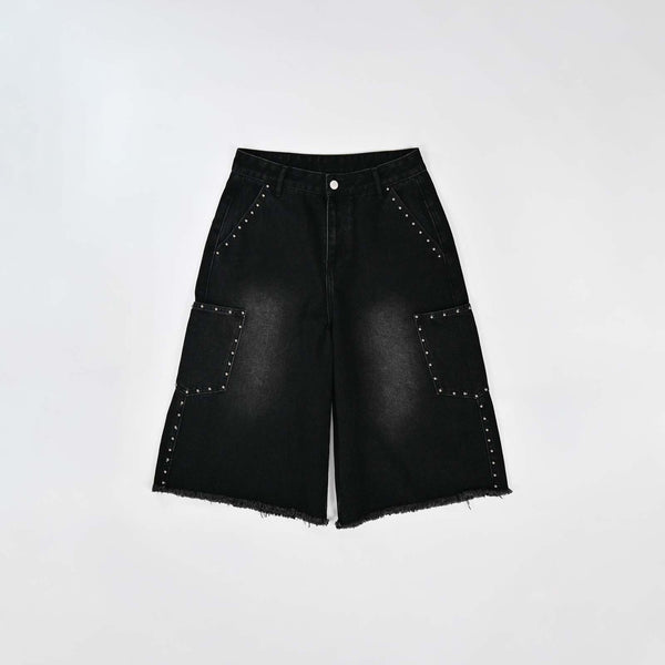 x*x様 d.i.a ブラックデニムショートパンツ スタッズ付き ジッパー付き 7日以内お届け】スタッズハーフデニム L2229