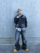 【10日以内お届け】 ブラックデニムハーフジップ L2015