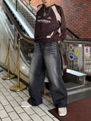 【10日以内お届け】 ウォッシュドブラックバギーデニム L2011