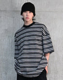 【10日以内お届け】ウォッシュドダメージボーダーT L2107