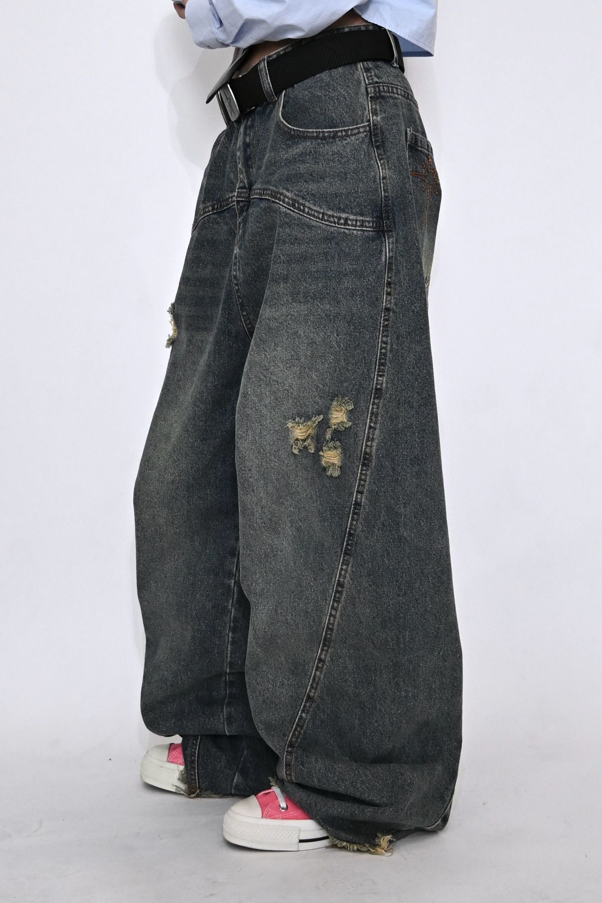 地底人ONLINE ウォッシュドバギーパンツ L0978 BJHG Sサイズ