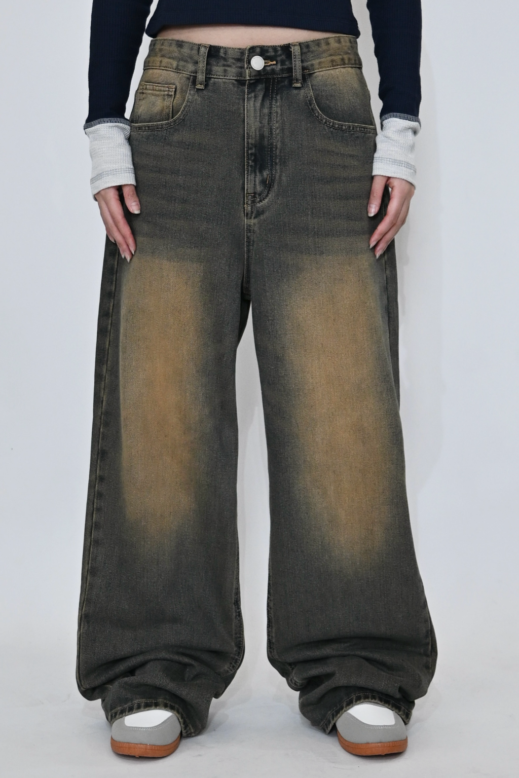 NOUBLIE PAS(ヌーブリーポー)ラインストーン バギーデニムL NOUBLIE PAS(ヌーブリーポー)ラインストーン バギーデニムL