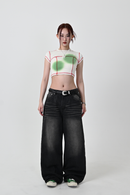 【10日以内お届け】 ウォッシュドブラックバギーデニム L2011