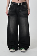 【10日以内お届け】 ウォッシュドブラックバギーデニム L2011