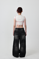 【10日以内お届け】 ウォッシュドブラックバギーデニム L2011