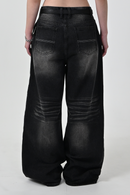 【10日以内お届け】 ウォッシュドブラックバギーデニム L2011