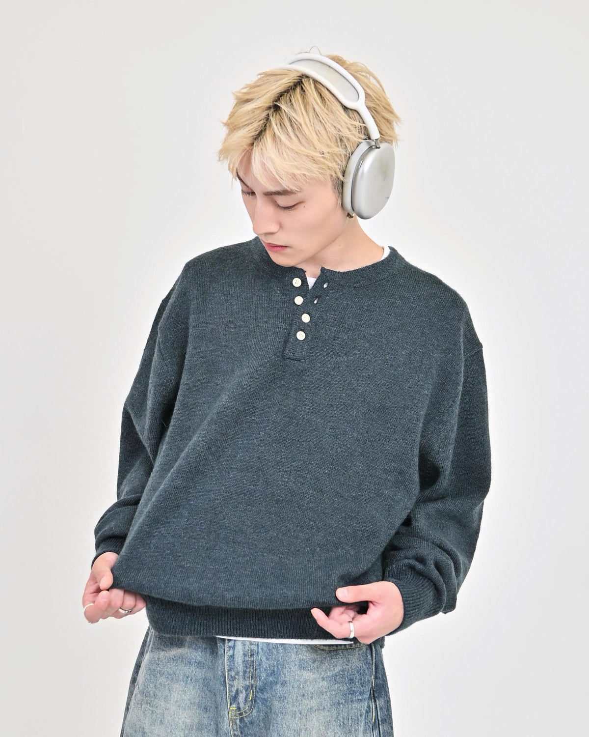 ヘンリー34 10日以内お届け】ウールブレンドヘンリーネックニット L2143