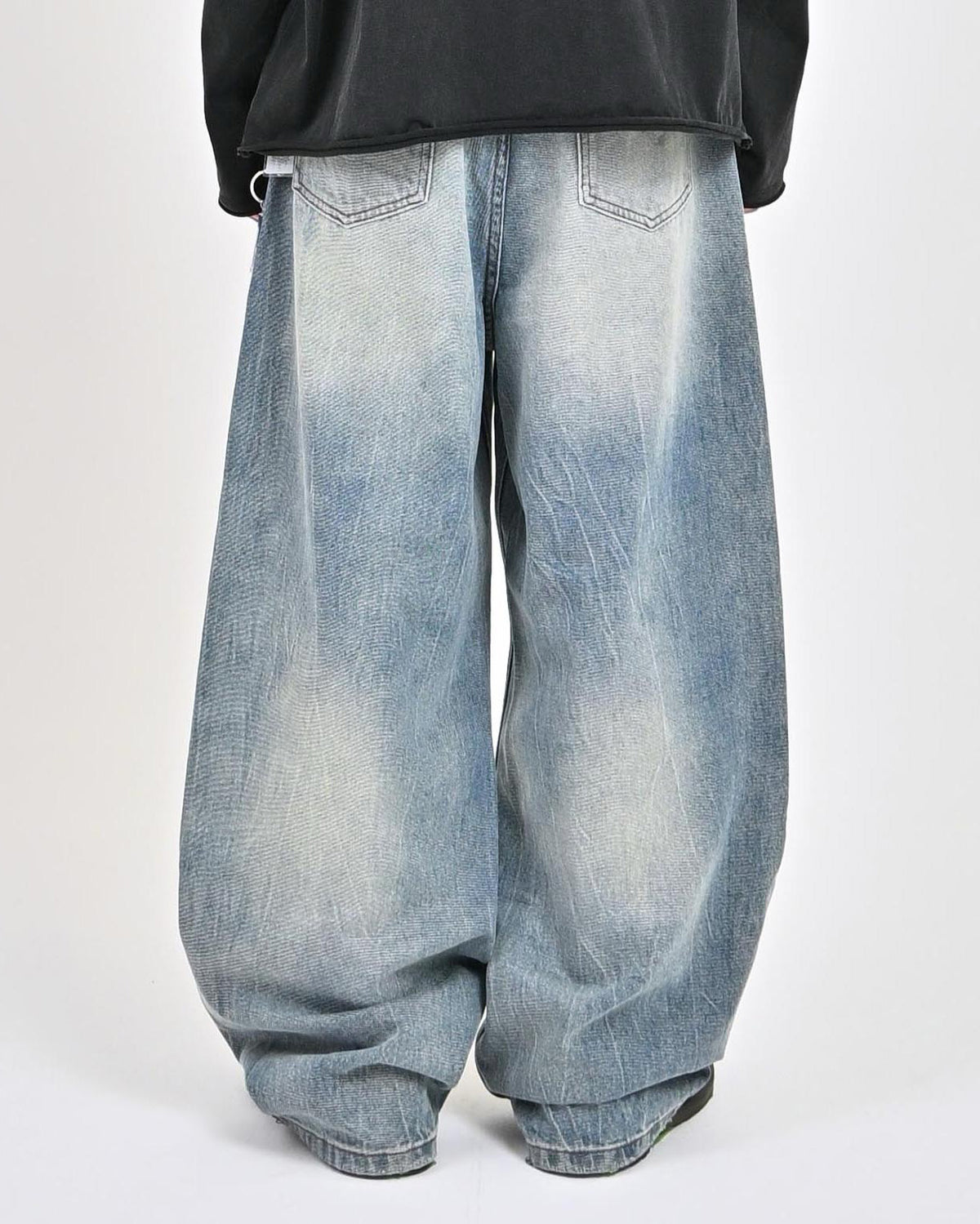 ♡デニム×ハラコ♡ 10日以内お届け】ウォッシュドクラックバギーデニム L2085