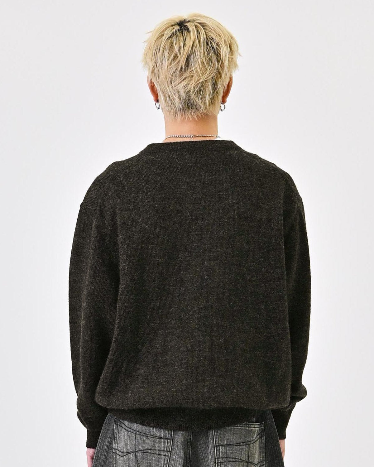 L2143　ウールブレンドヘンリーネックニットL（brown）地底人ONLINE 10日以内お届け】ウールブレンドヘンリーネックニット L2143