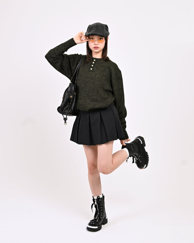 【10日以内お届け】ウールブレンドヘンリーネックニット L2143