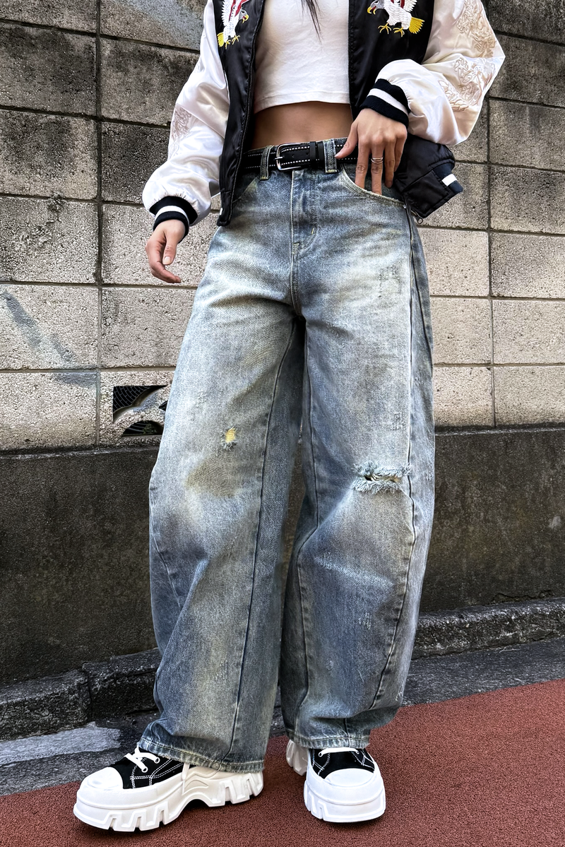 地底人オンライン カジュアルダメージバルーンデニム S 10日以内お届け】カジュアルダメージバルーンデニム L2079