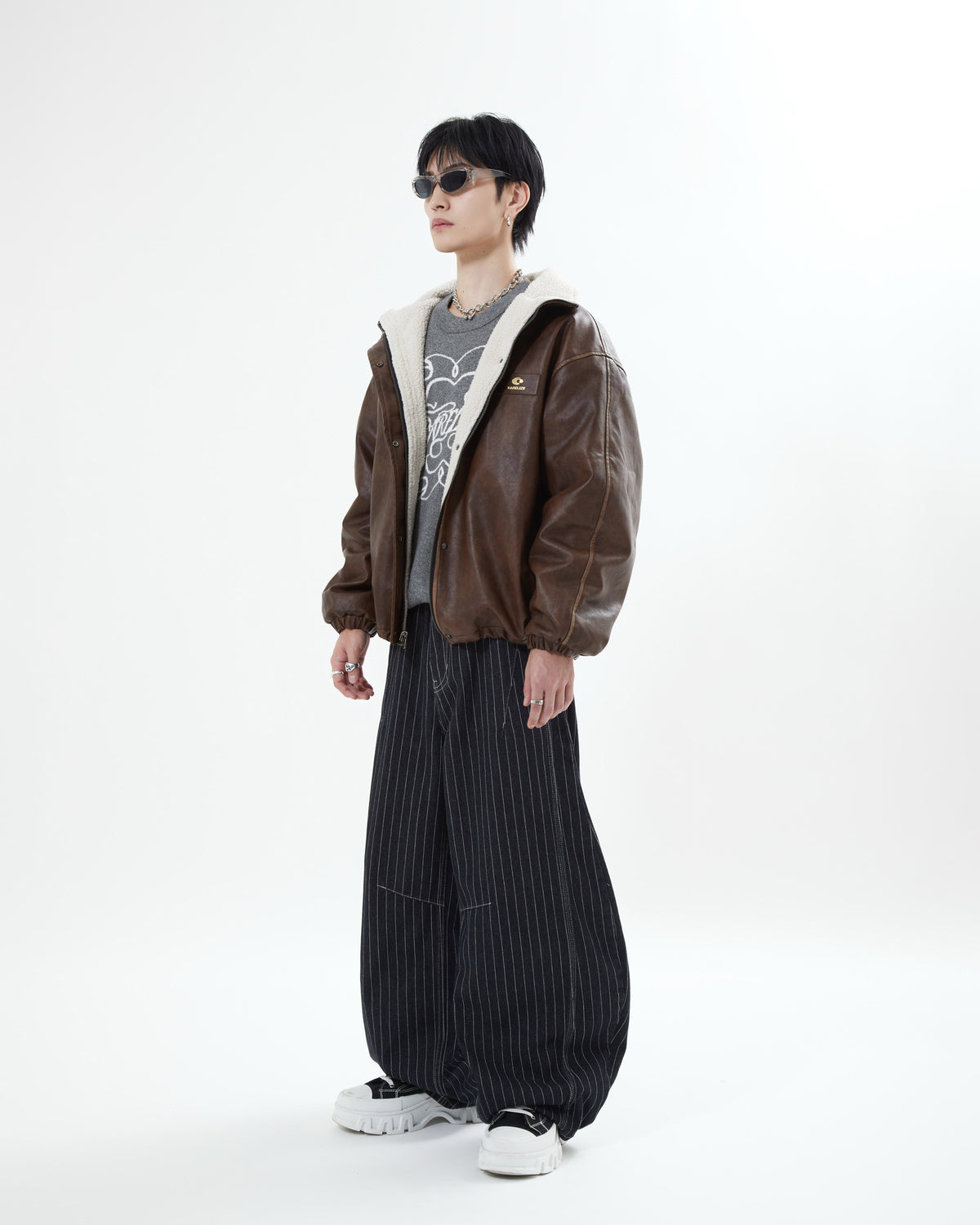 L2084　リバーシブルPUレザージャケット　M（black）　地底人 10日以内お届け】リバーシブルPUレザージャケット L2084