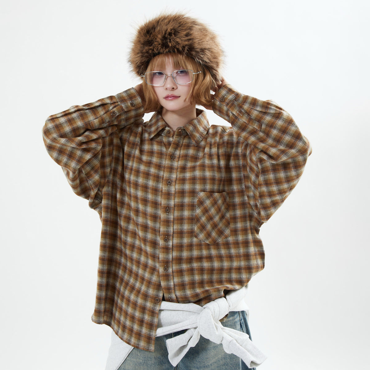 キャメル　大人気即完売のNOMADIK チェックシャツ 7日以内お届け】チェックシャツ L2100